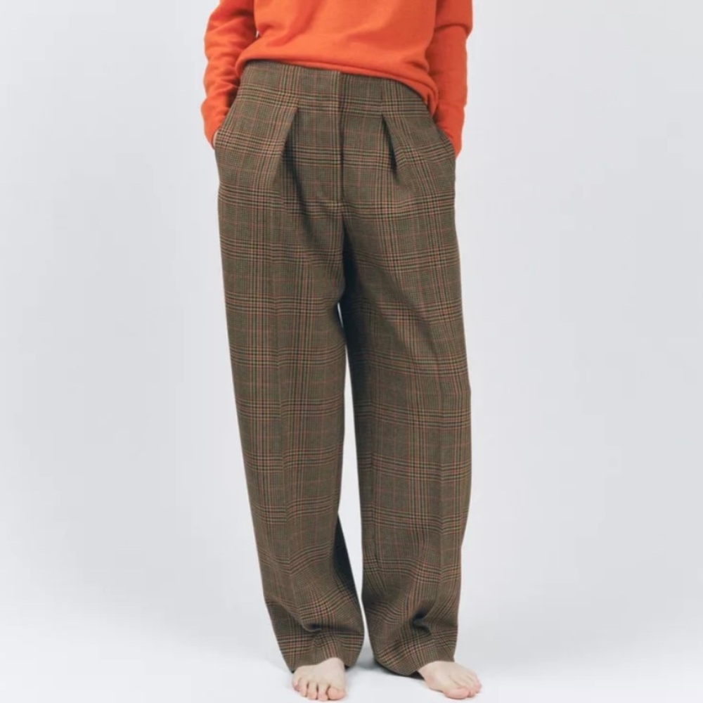ZARA Women Collection Check Darted Trousers Light Brown SZ XS